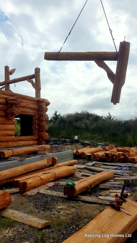 Log timber frame ready for installation